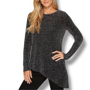Calvin Klein Sparkle Dust Black Asymmetrical Long Sleeve Top